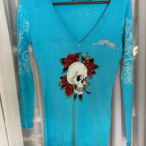 Ed Hardy Turquoise Long Sleeve Top
Size: Medium 
Brand New Never Worn